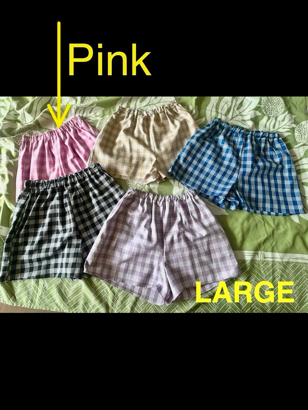 Palaka Hawaiian Plaid Elastic Waist Shorts - Size: Large Color: Pink